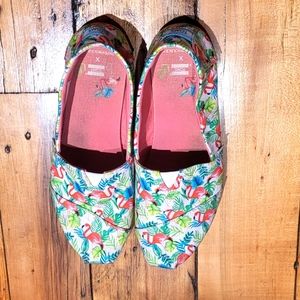 Toms X Paper Source Flamingo Espadrilles sz 8.5